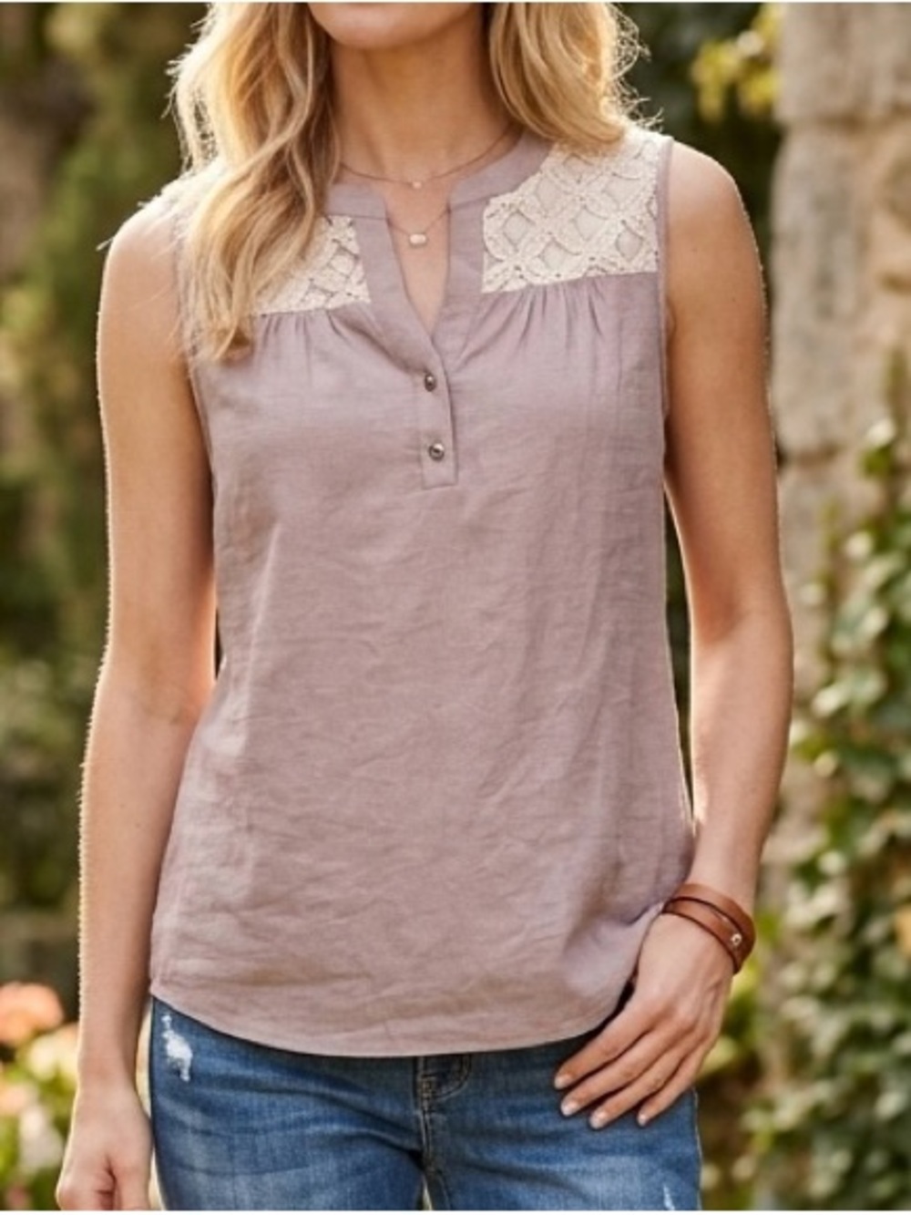 PerSeption Concept Blush Pink Crochet Yoke Tunic